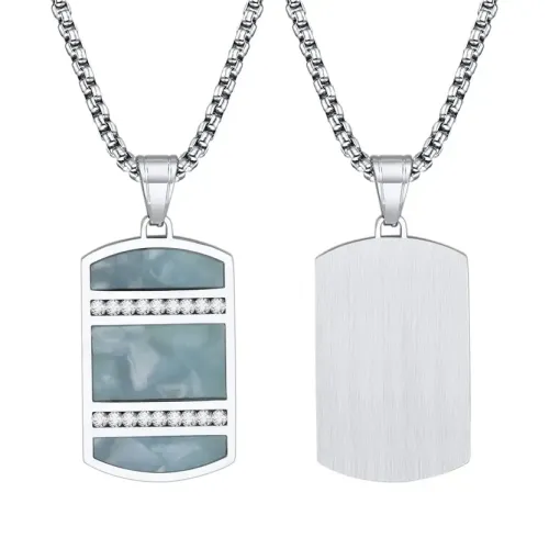 NTM345 Men's Stainless Steel Zircon Inlaid Dog Tag Necklace Square Tag Jewelry