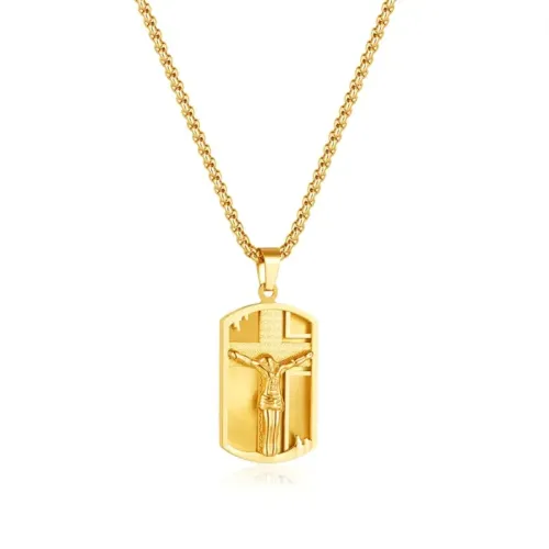 NTM234 Men's Hip Hop Titanium Steel Military Dog Tag Cross Necklace
