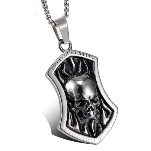 NTM892 Flame Skull Titanium Pendant Punk Motorcycle Stainless Steel Men's Tag