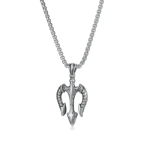 NTM58 Men's Neptune Trident Pendant Hip Hop Titanium Stainless Steel Necklace