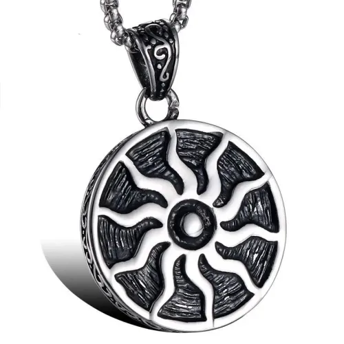 NTM894 Sport Hip Hop Sun Pendant Titanium Steel Round Flame Necklace