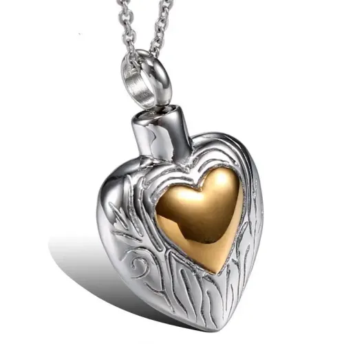NTM846 Love-Shaped Titanium Steel Urn Pendant Pet Memorial Perfume Bottle Necklace