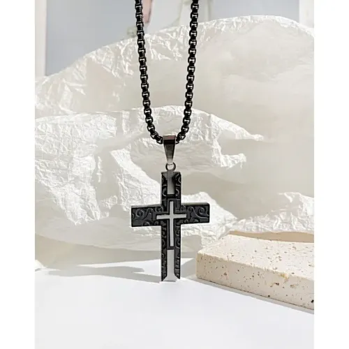 NTM199 Men's Titanium Steel Cross Necklace Durable Stainless Chain