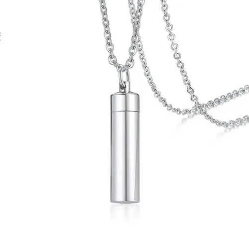 NTM445 Stainless Steel Cylindrical Urn Pendant Titanium Light Body Memorial Jewelry