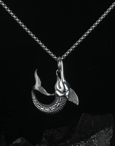 NTM32 Hip Hop Men's Fish Pendant Necklace in Titanium Steel