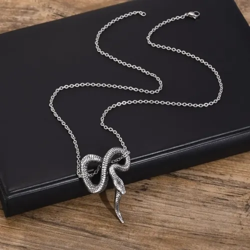 NTM371 Men's Punk Stainless Steel Snake Pendant Edgy Jewelry Necklace