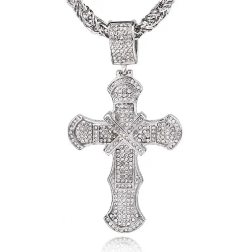NTM693 Diamond Cross Pendant Luxury Stainless Steel Necklace for Banquets
