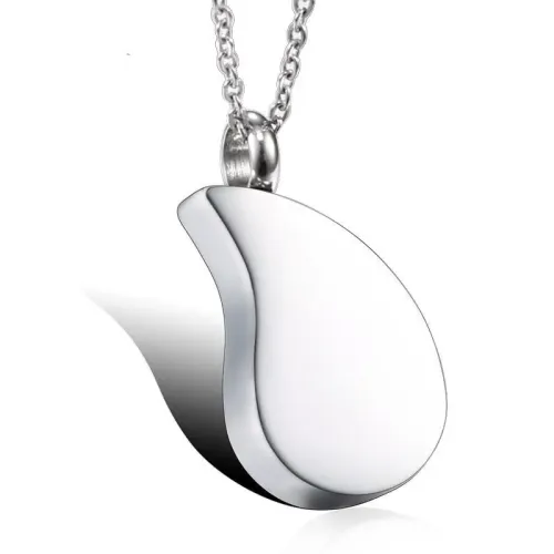 NTM893 Titanium Steel Water Drop Urn Pendant Glossy Pet Memorial Necklace