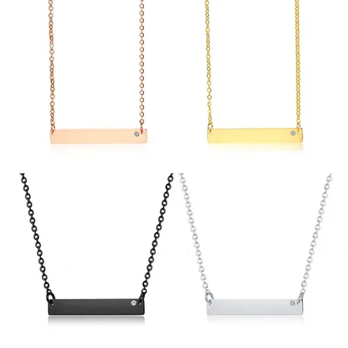 NTM411 Engravable Gold Silver Long Rhinestone Necklace Women's Stainless Steel
