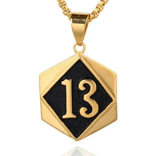 NTM712 13 Lucky Number Pendant Men's Titanium Stainless Steel engrave Necklace
