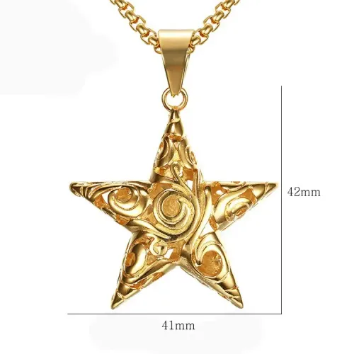 NTM706 Women's Star Pentagram Necklace Hollow Stainless Steel Pendant Jewelry