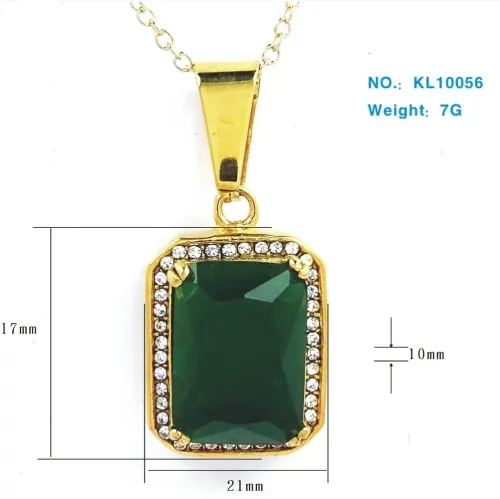 NTM657 18K Gold-Plated Titanium Hip-Hop Necklace Square Big Gemstone Pendant Unisex