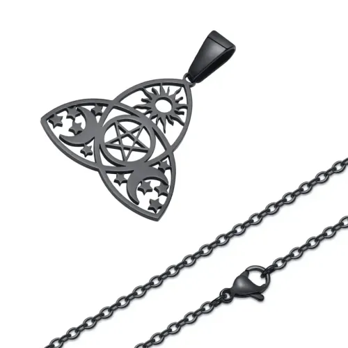 NTM373 Black Stainless Steel Celtic Knot Pendant Star Moon Sun Necklace