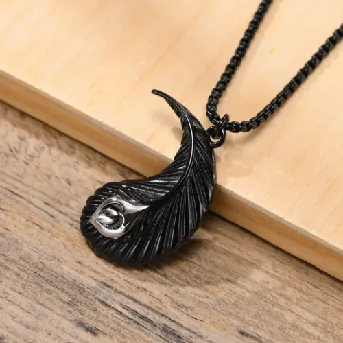 NTM340 Yin Yang Feather Pendant Men's Stainless Steel Necklace in Titanium Finish