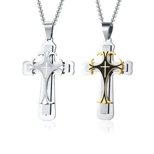 NTM558 Multi-Layered Titanium Steel Cross Necklace Trendy Jewelry Pendant for Men Women