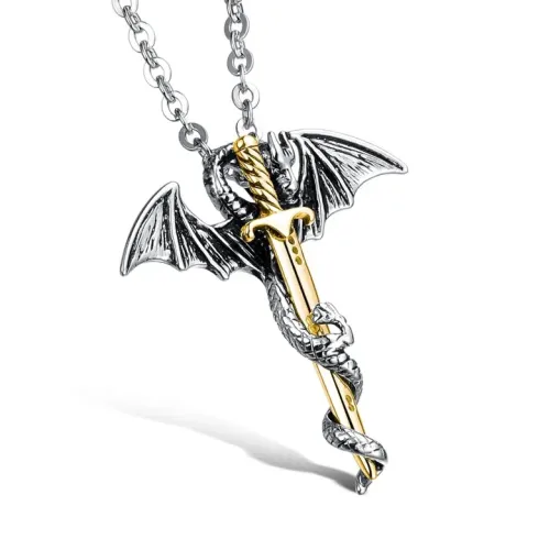 NTM188 Golden Sword Pterodactyl Men's Necklace in Titanium Steel