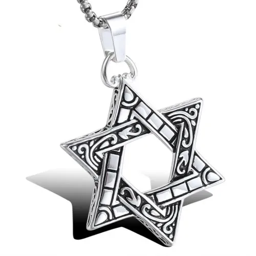 NTM818 Six-Pointed Star Pendant Punk Titanium Stainless Steel Necklace