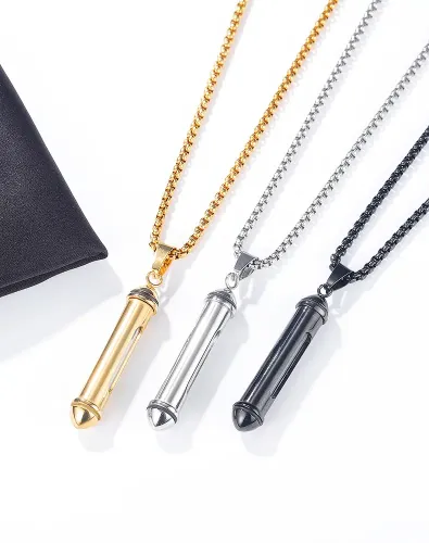 NTM183 Men's Titanium Steel Perfume Bottle Urn Pendant Cylindrical Memorial Necklace