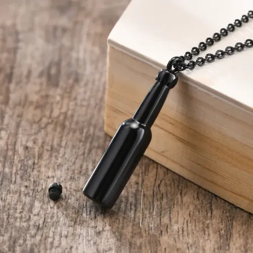 NTM334 Men's Stainless Steel Beer Bottle Urn Necklace Openable Pendant in Steel Color