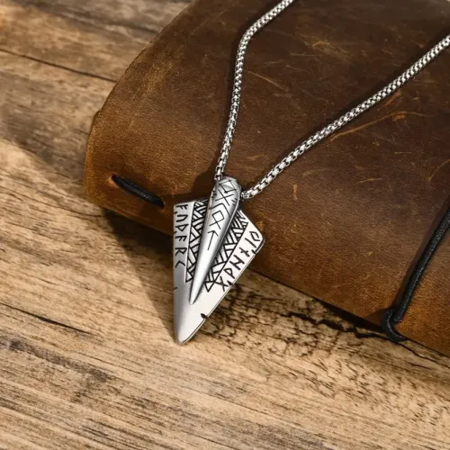 NTM280 Men's Hip Hop Viking Arrow Necklace Stainless Steel Double Sided Pendant