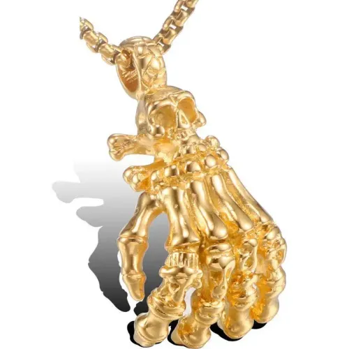 NTM777 Men's Titanium Steel Skull Ghost Hand Pendant Tough Stainless Necklace