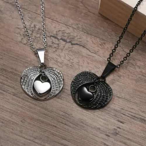 NTM270 Men's Heart Wings Urn Necklace Stainless Steel Peach Heart Openable Pendant