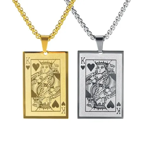 NTM6 Men's Poker King Titanium Steel Pendant Playing Cards Necklace Jewelry