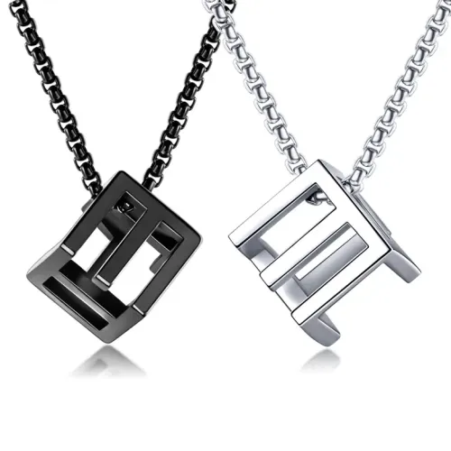 NTM169 Hip-Hop Hollow Love Cube Pendant 3D Square Couple Necklace Jewelry