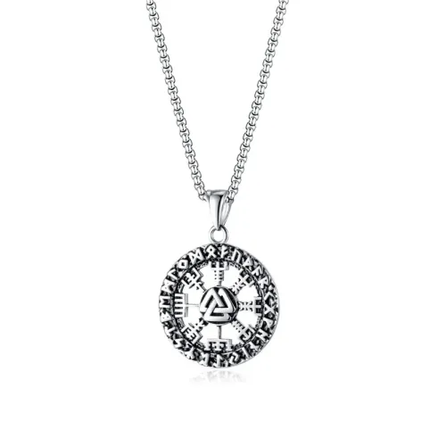 NTM51 Viking Odin Triangle Titanium Pendant Hollow Steel Disc Men's Necklace