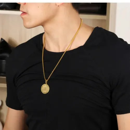 NTM22 Men's Stainless Steel Round Pendant Hip Hop Necklace for Him