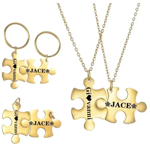 NTM3972 Stainless Steel Couple's Puzzle Pendant Necklaces Matching Jewelry Set for Him Her