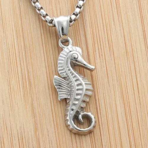NTM1971 Seahorse Pendant Punk Stainless Steel Seahorse Necklace for Women