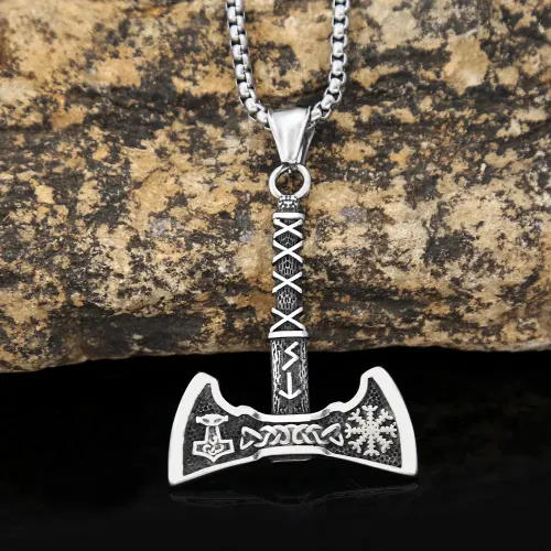 NTM944 Viking Pirate Axe Pendant Stainless Steel Men's Necklace Accessory