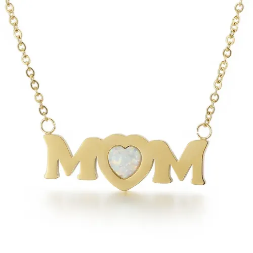 NTM2928 MOM Heart Shaped Opal Necklace – Perfect Mother's Day Gift, Stainless Steel Collar