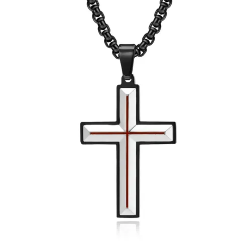 NTM1186 Men's Octagon Faceted Cross Pendant Hip Hop Stainless Steel Necklace Sweater Chain