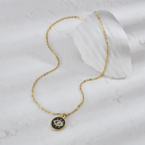 NTM3527 14K Gold Stainless Steel Evil Eye Necklace for Women Drip Oil Fashion Pendant