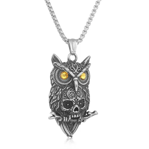 NTM1383 Owl Pendant Necklace Punk Stainless Steel Bird Charm