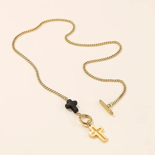 NTM2668 Street Style Cross Pendant Necklace with OT Clasp for Women Fashion Showpiece