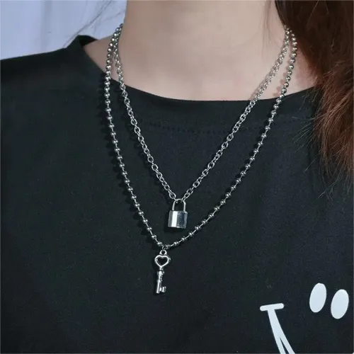 NTM3650 Geometric S Lock Double Layered Clavicle Chain Necklace for Women Modern Chic