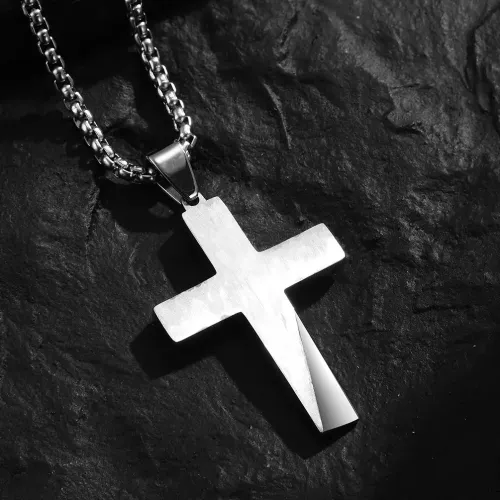 NTM1115 Religious Cross Pendant Necklace Beveled Sandblast Stainless Steel Cross Jewelry