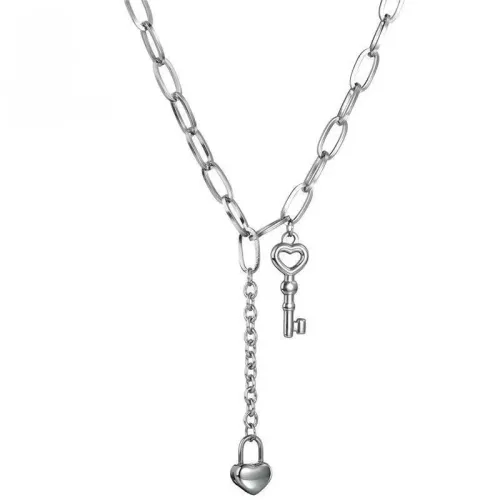 NTM3619 Stainless Steel Key Pendant Lock Charm Choker Necklace Trendy Collar Accessory