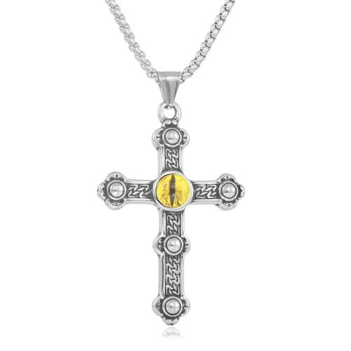 NTM1360 Stainless Steel Eye Cross Pendant Punk Necklace with Eye Design