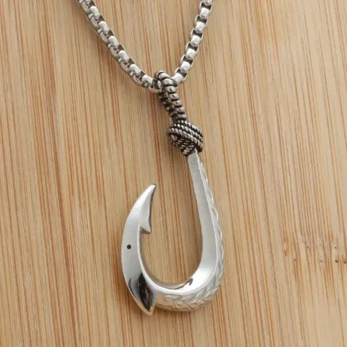 NTM1977 Fish Hook Pendant Punk Stainless Steel Fishing Necklace
