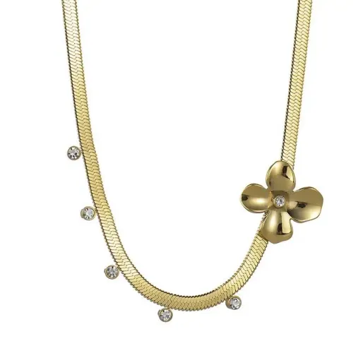 NTM3558 14k Gold Diamond Flower Pendant Razor Blade Necklace Stainless Steel Collar Jewelry for Women