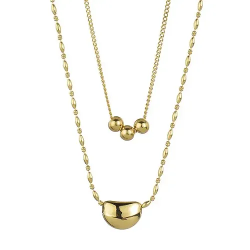 NTM3607 Dual Layer Rosary Bead Acacia Seed Necklace for Women Stainless Steel Clavicle Chain