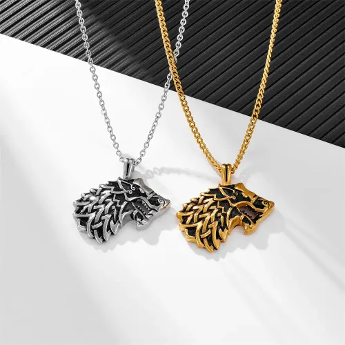 NTM2341 Nordic Viking Hip Hop Ice Wolf Pendant Men's Stainless Steel Wolf Head Necklace
