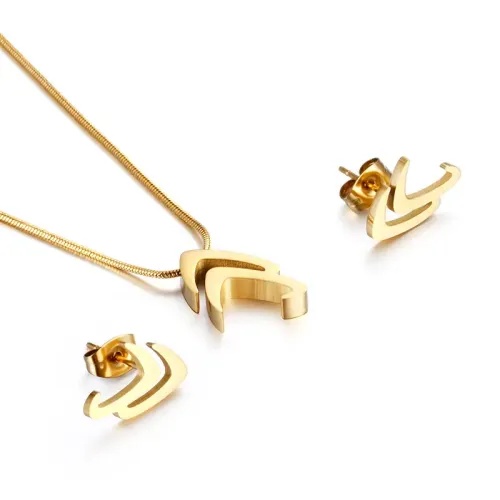 NTM2645 Stainless Steel Hollow Out Earrings Clavicle Chain Jewelry Set