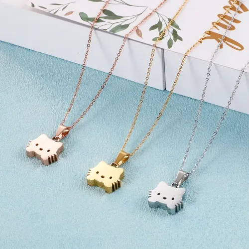 NTM2451 Chic Cute Cat Necklace Stainless Steel Collar Chain Fashion Accessory for Women