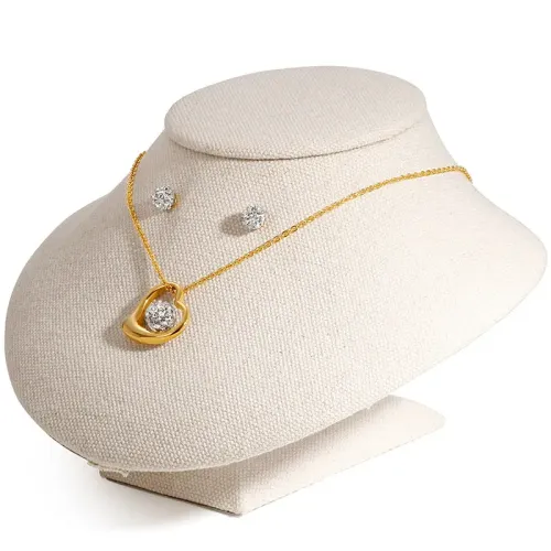 NTM2804 Stainless Steel Hollow Heart Necklace + Earrings Set Chic Jewelry Combo