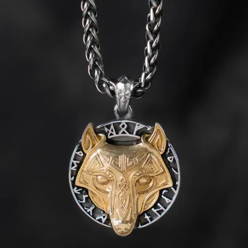 NTM3300 Gothic Lolita Viking Wolf Head Pendant Men's Necklace Stainless Steel Hip Hop Jewelry